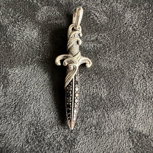 David Yurman Waves Dagger Amulet Pendant w/ Black Diamonds - 44mm - Picture 3 of 12